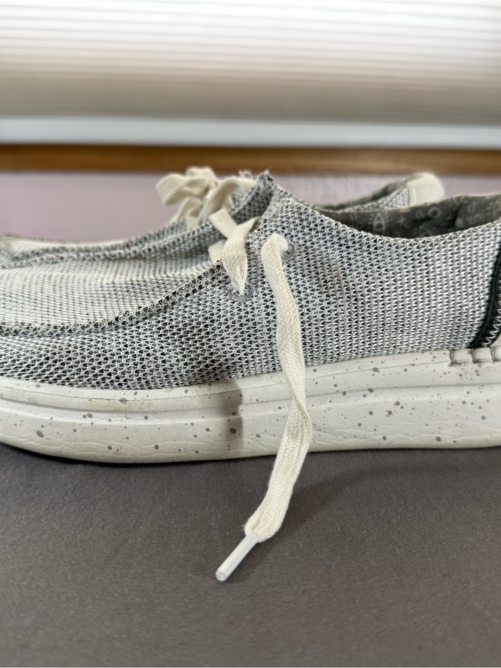 Rieker Gray Knit Slip-On Shoe with Cream Accents